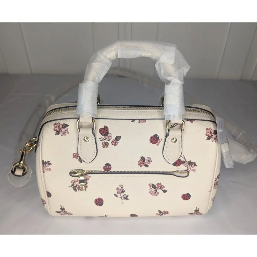 Coach Rowan Medium Satchel - Rare, Chalk, Multi, Ladybug Floral Print, NWT